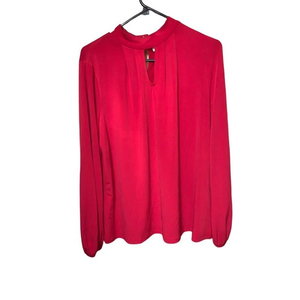CHICO’S Red Christmas Power Stretch Knit Keyhole Long Sleeves Blouse‎ Shirt Sz 2